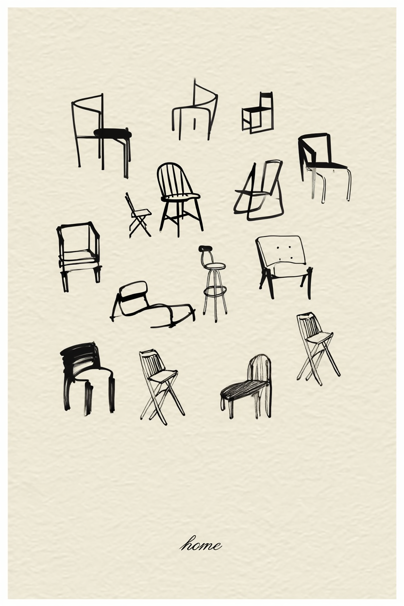 Home Chair Sketches – Minimalist Furniture Illustration Art Print