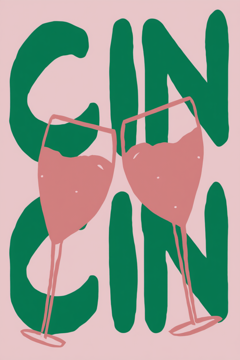 Cin Cin Drinks Poster – Green & Pink – Minimalist Wall Art Print