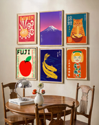 Set of 6 Japanese Wall Art Prints – Ramen, Cats, Mount Fuji & Koi Minimalist Artwork Collection