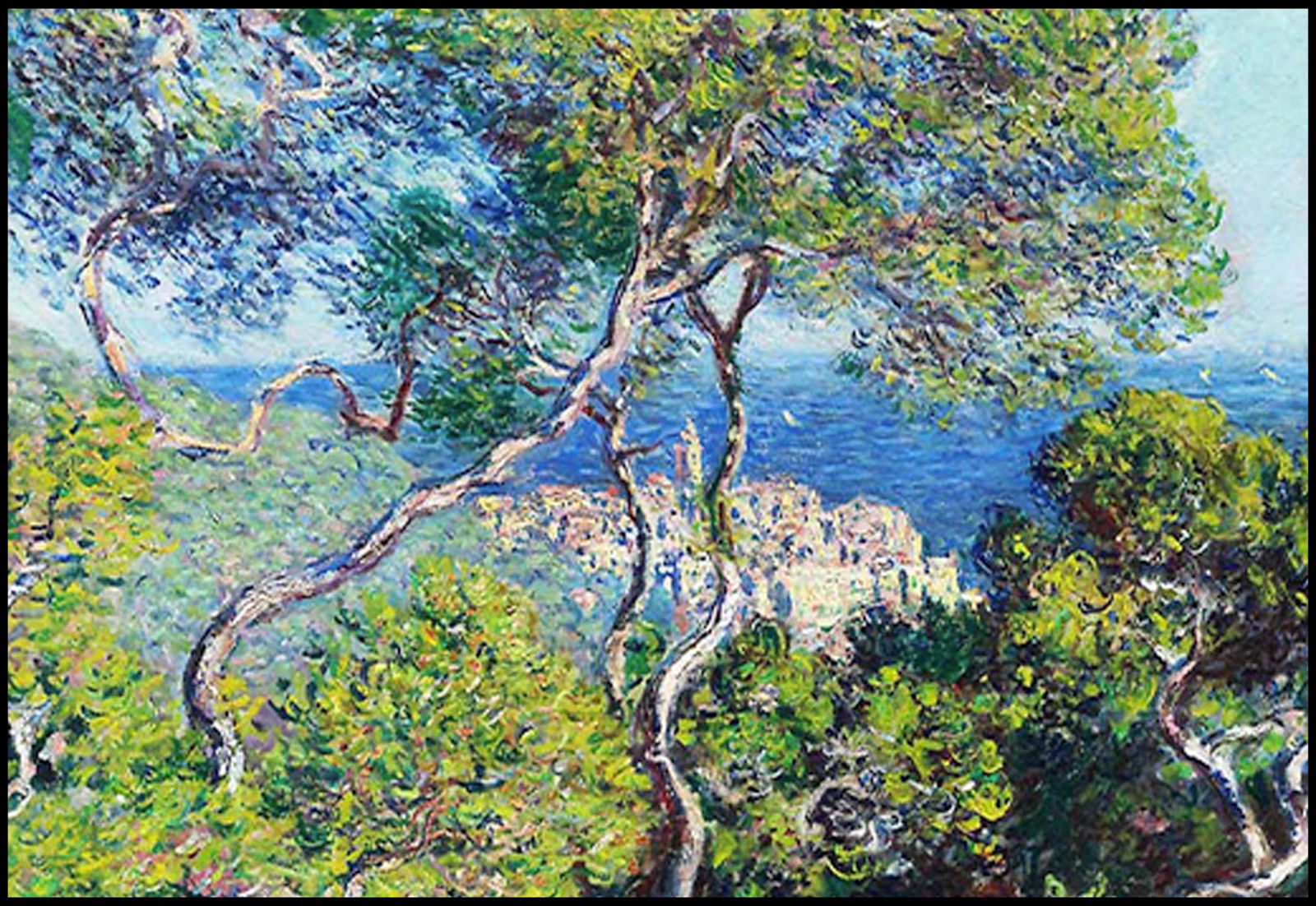 Set of 2 Blue Hue Cloud Print II & Claude Monet Bordighera Prints | Abstract Landscape Wall Art Set