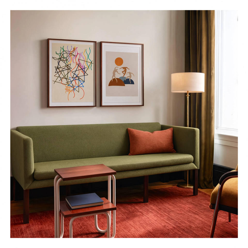 Set of 2 Contemporary & Modern Art Prints | Geometric Lines by Myriam Thyes & Vintage Matisse Woman Portrait