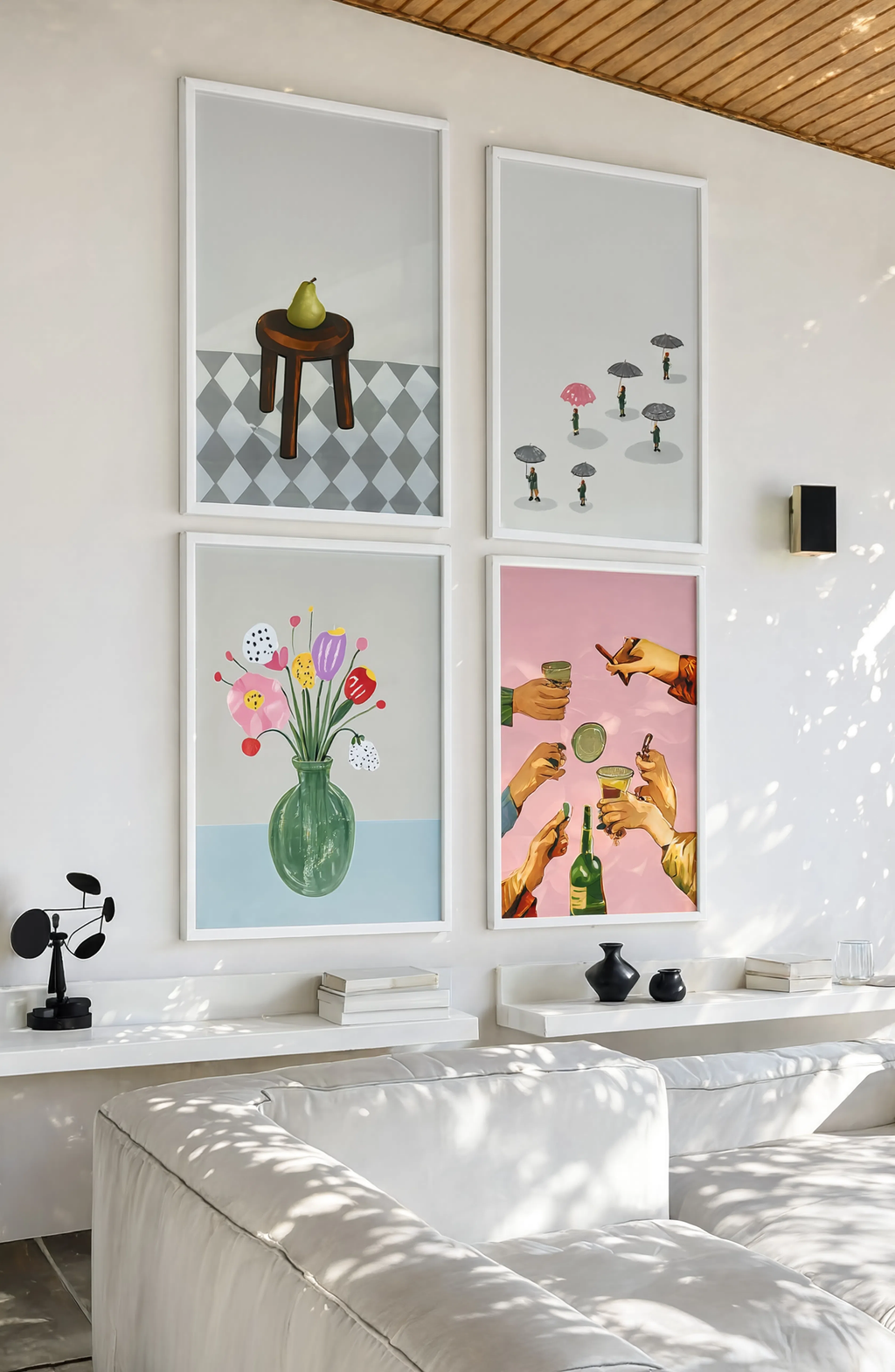 Set of 4 | Minimalist Still Life & Coastal Gallery Wall Art Prints | 50×70 cm)