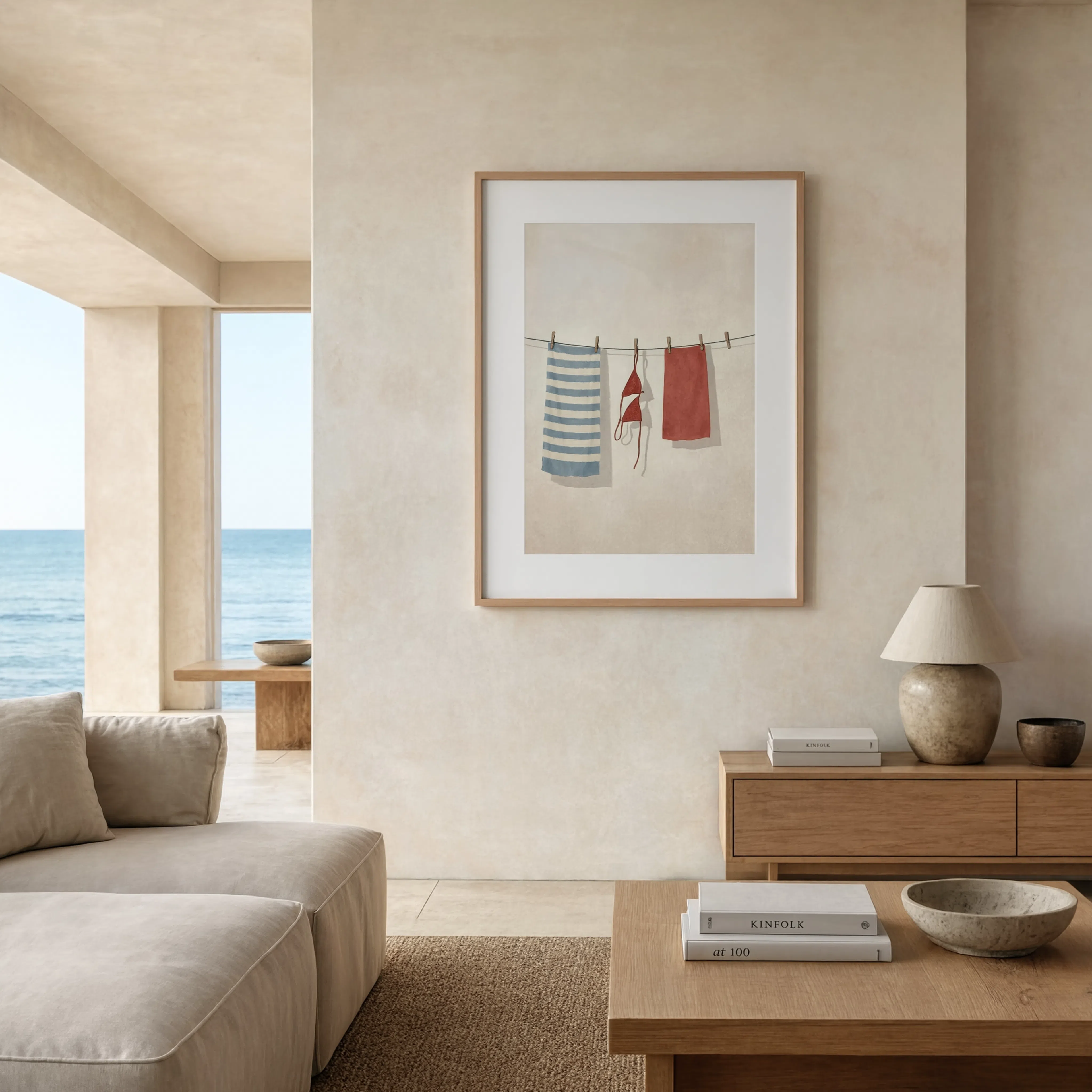 Hanging Laundry – Blue Stripes | Coastal Mediterranean Wall Art