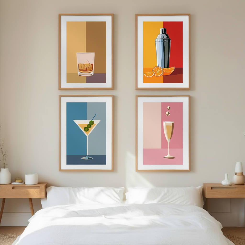 Cocktail Bar Cart Art – Dining Room Set of 4 - Hakyarts