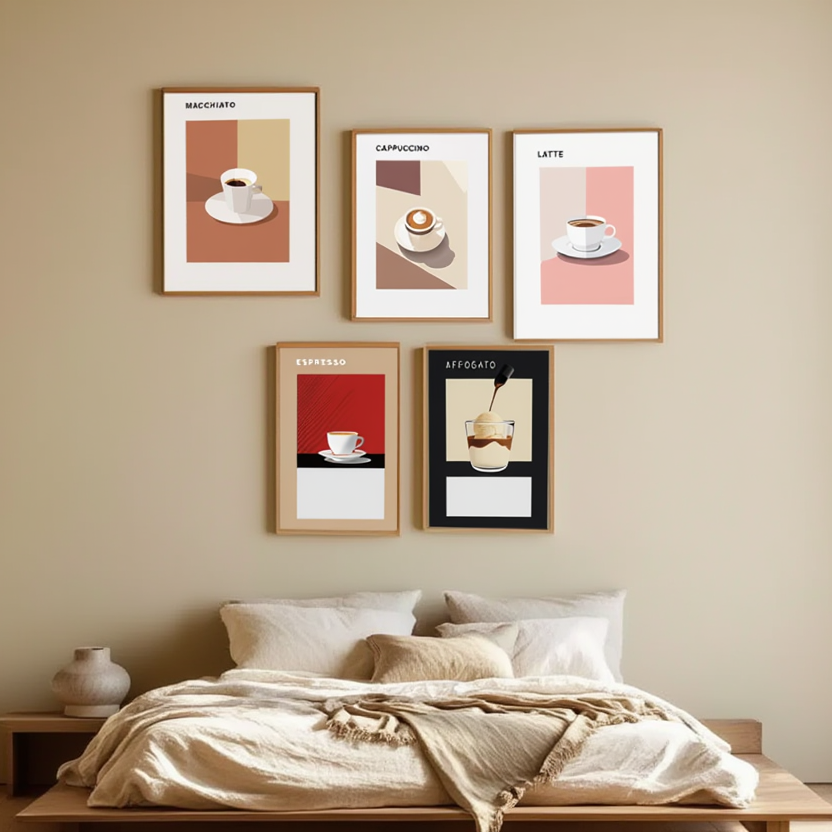 5 Espresso & Latte Coffee Posters – Minimalist Café Wall Art Prints - Hakyarts