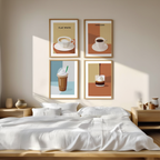 4 Coffee Posters – Affogato, Flat White, Macchiato, Frappuccino & Americano Minimalist Café Wall Art - Hakyarts