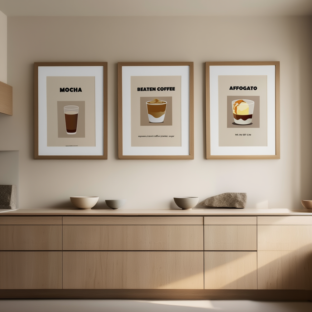 Set of 3 Coffee-Inspired Prints – Affogato, Mocha & Beaten Coffee - Hakyarts