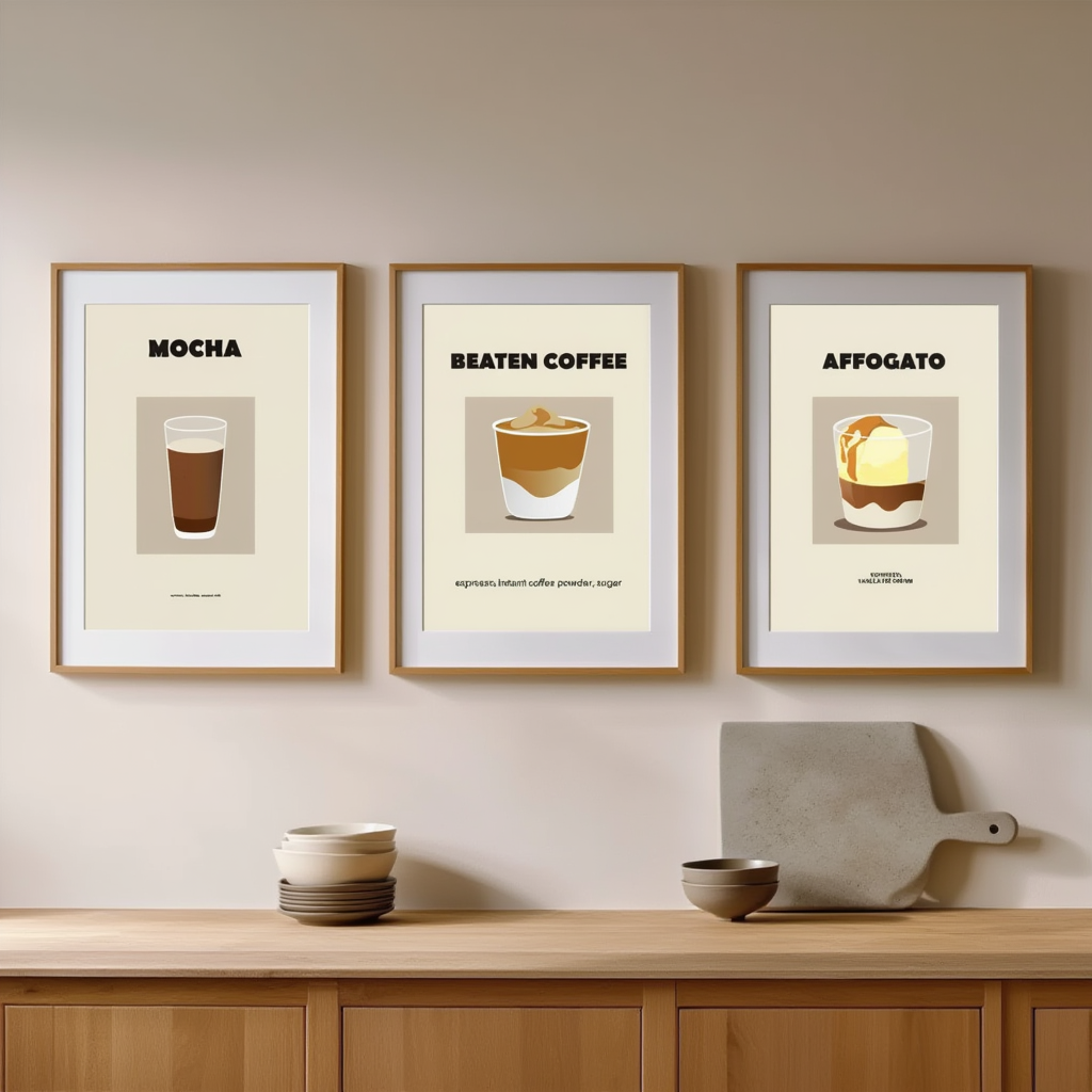 Set of 3 Coffee-Inspired Prints – Affogato, Mocha & Beaten Coffee - Hakyarts