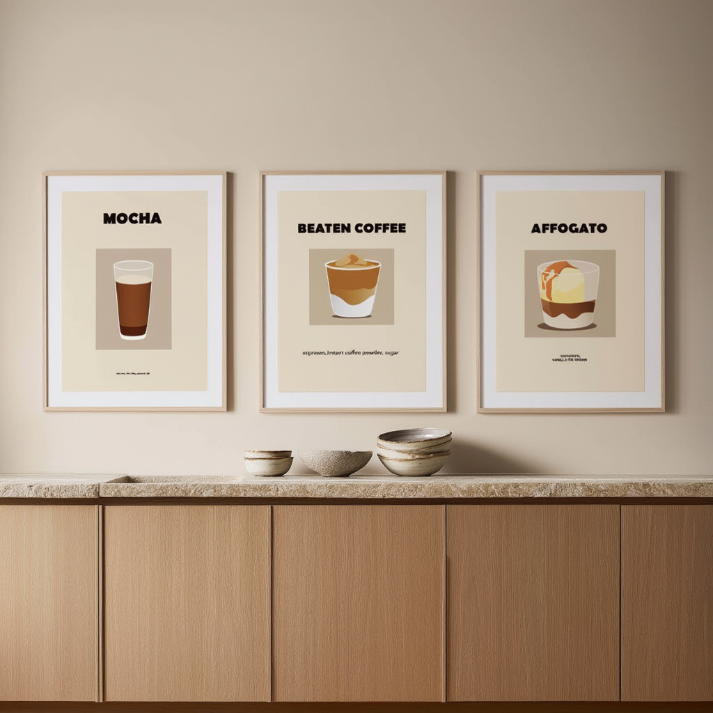 Set of 3 Coffee-Inspired Prints – Affogato, Mocha & Beaten Coffee - Hakyarts