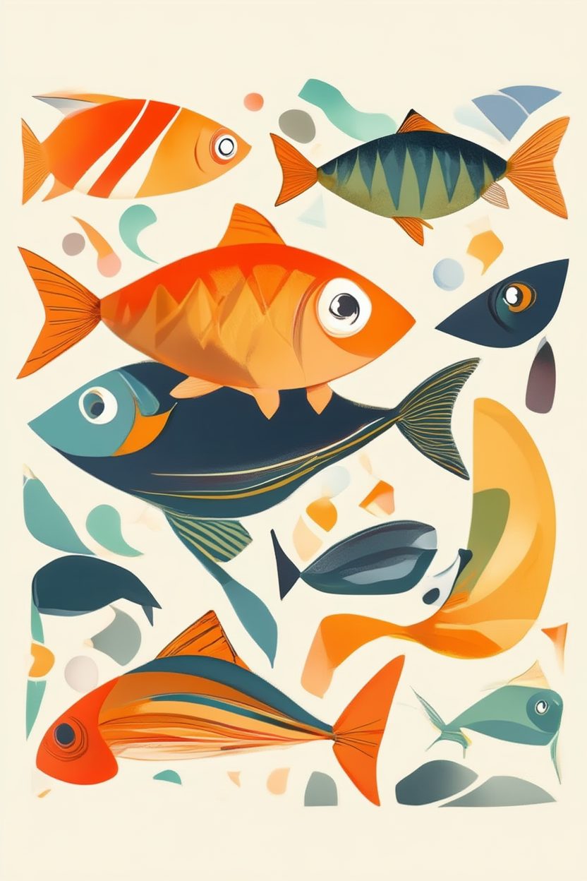 Lisbon Sun Lemon Fish – Living Room Set of 4 Prints - Hakyarts
