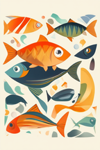 Lisbon Sun Lemon Fish – Living Room Set of 4 Prints - Hakyarts