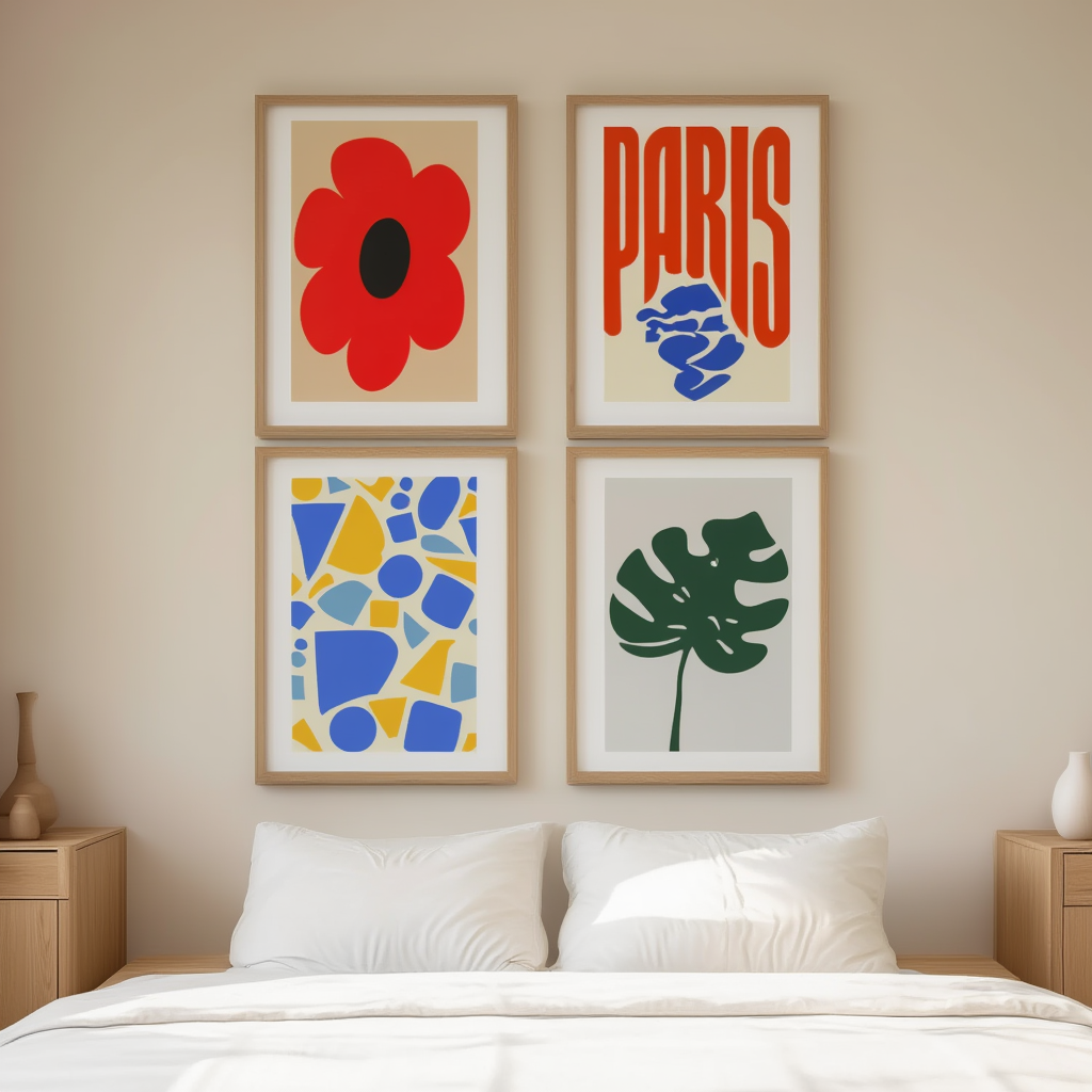 4 Prints – Colorful Mixed Floral Abstract Art Collection - Hakyarts