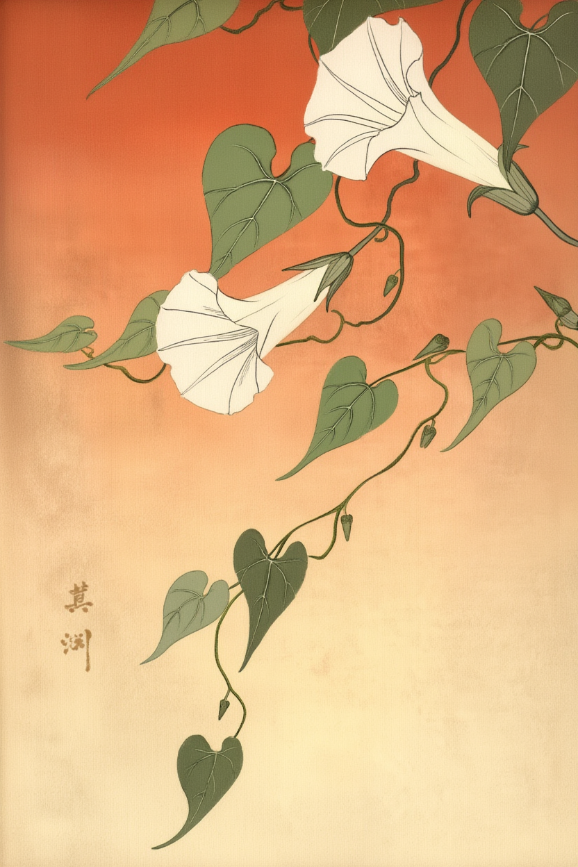 Japanese Flower Art Print – Minimalist Wall Decor with Soft Petals & Gentle Light
