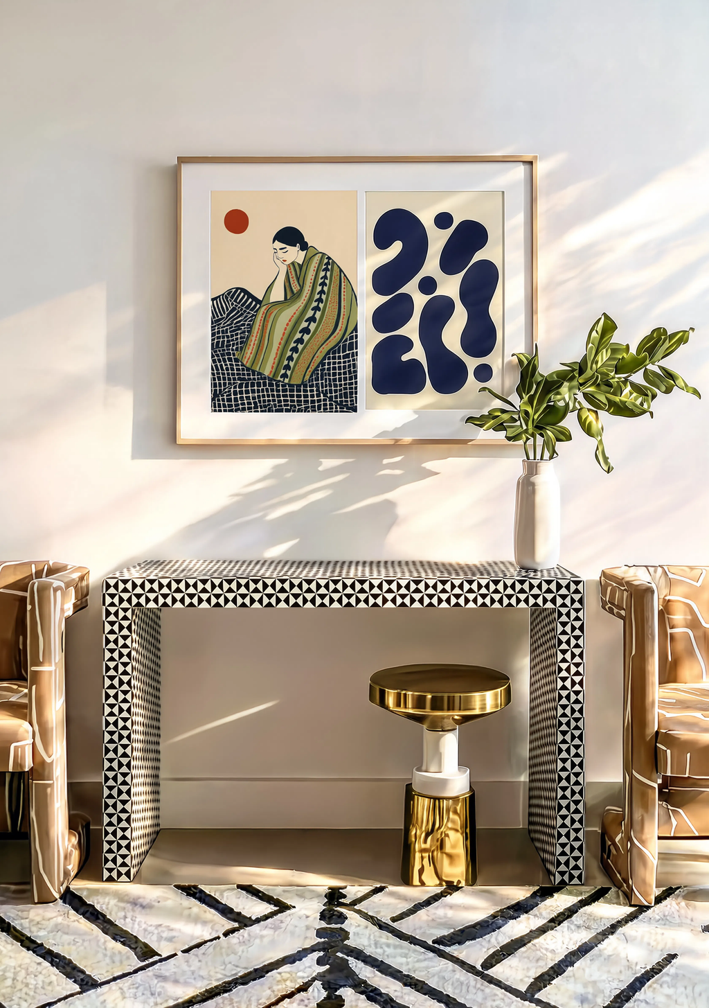 Set of 2 Figurative Woman Drapery & Navy Abstract | Contemporary Figurative & Abstract Wall Art