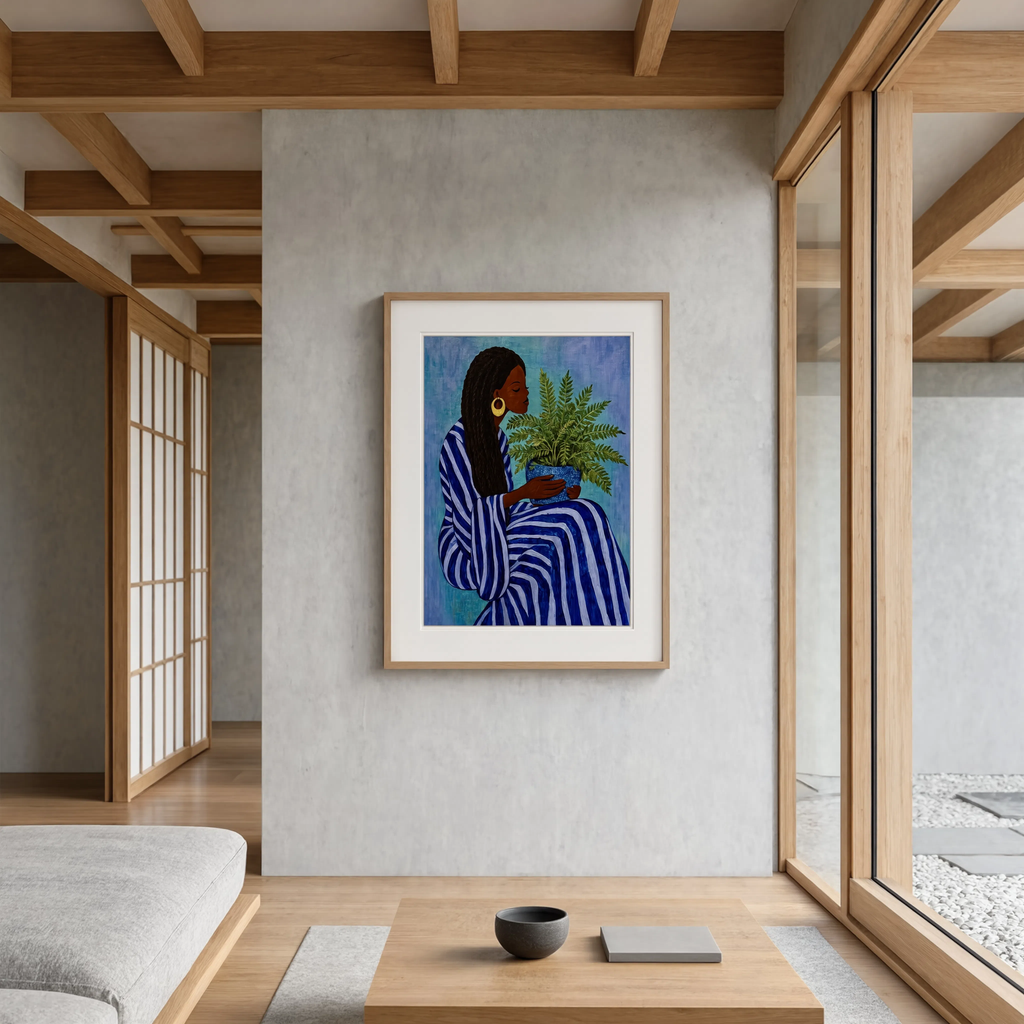 Gorgeous Woman with Fern | Contemporary Afro Botanical Wall Art