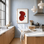 Red Abstract Form I with Blue Dot | Contemporary Abstract Wall Art
