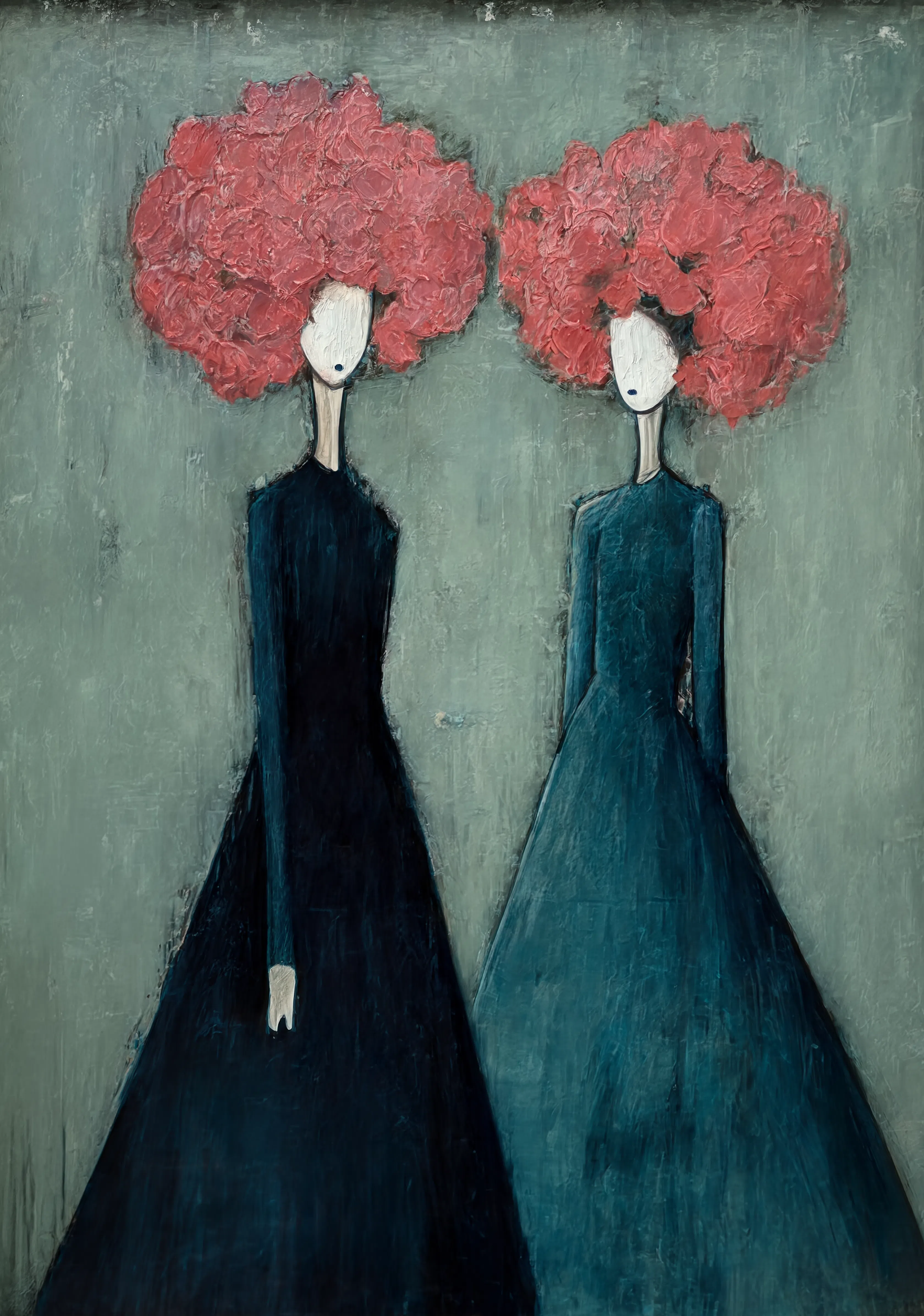 Coral-Teal Floral Figures | Contemporary Botanical Figurative Art Print