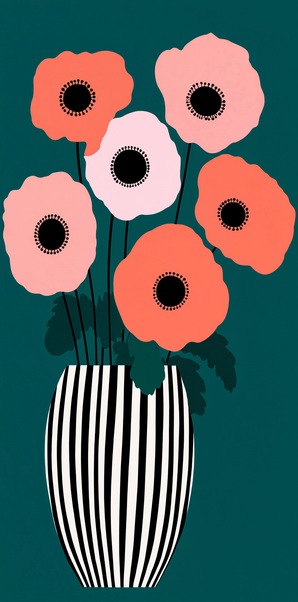 Coral Anemones – Teal | Contemporary Botanical Floral Wall Art