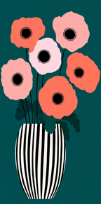 Coral Anemones – Teal | Contemporary Botanical Floral Wall Art