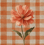 Coral Bloom on Gingham Linen | Contemporary Floral Wall Art Print