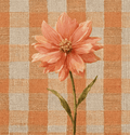Coral Bloom on Gingham Linen Variation | Contemporary Floral Wall Art Print