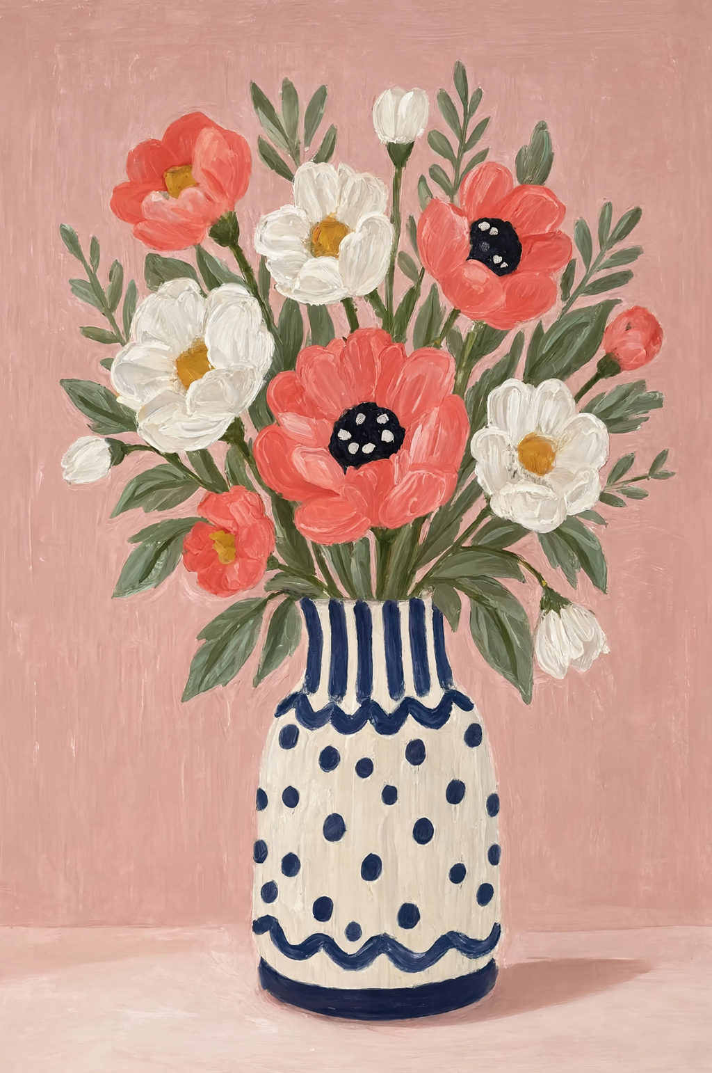 Coral Blooms Still Life | Contemporary Floral Art Print