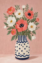 Coral Blooms Still Life | Contemporary Floral Art Print