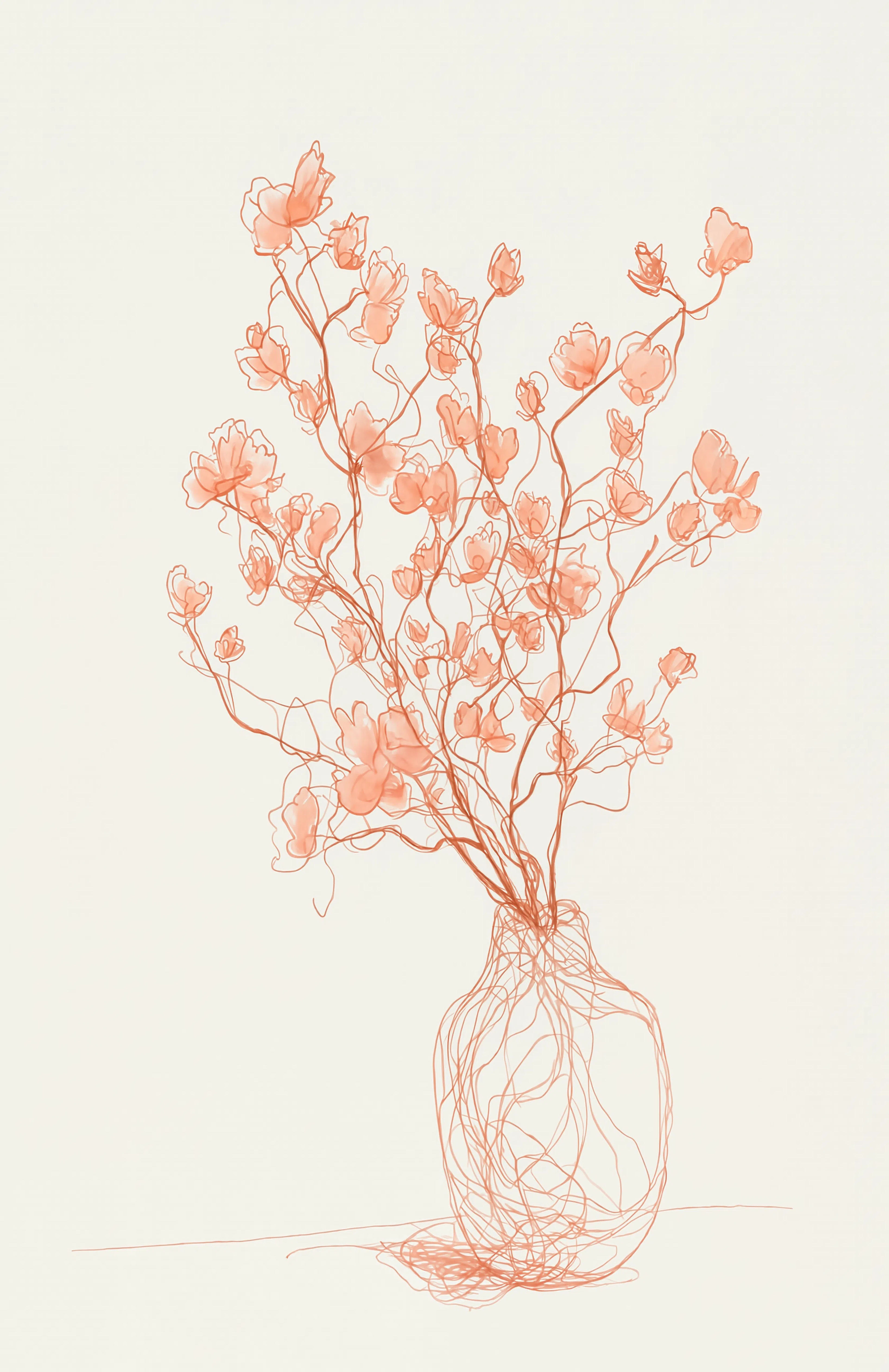 Set of 2 Coral Florals & Sage Intertwined Figures Prints | Contemporary Botanical & Figurative Wall Art Set