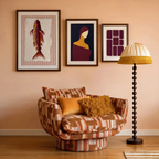 Set of 3 Wall Art Prints – Burgundy Fish, Abstract Geometry & Luminous Veil Figurative Collection