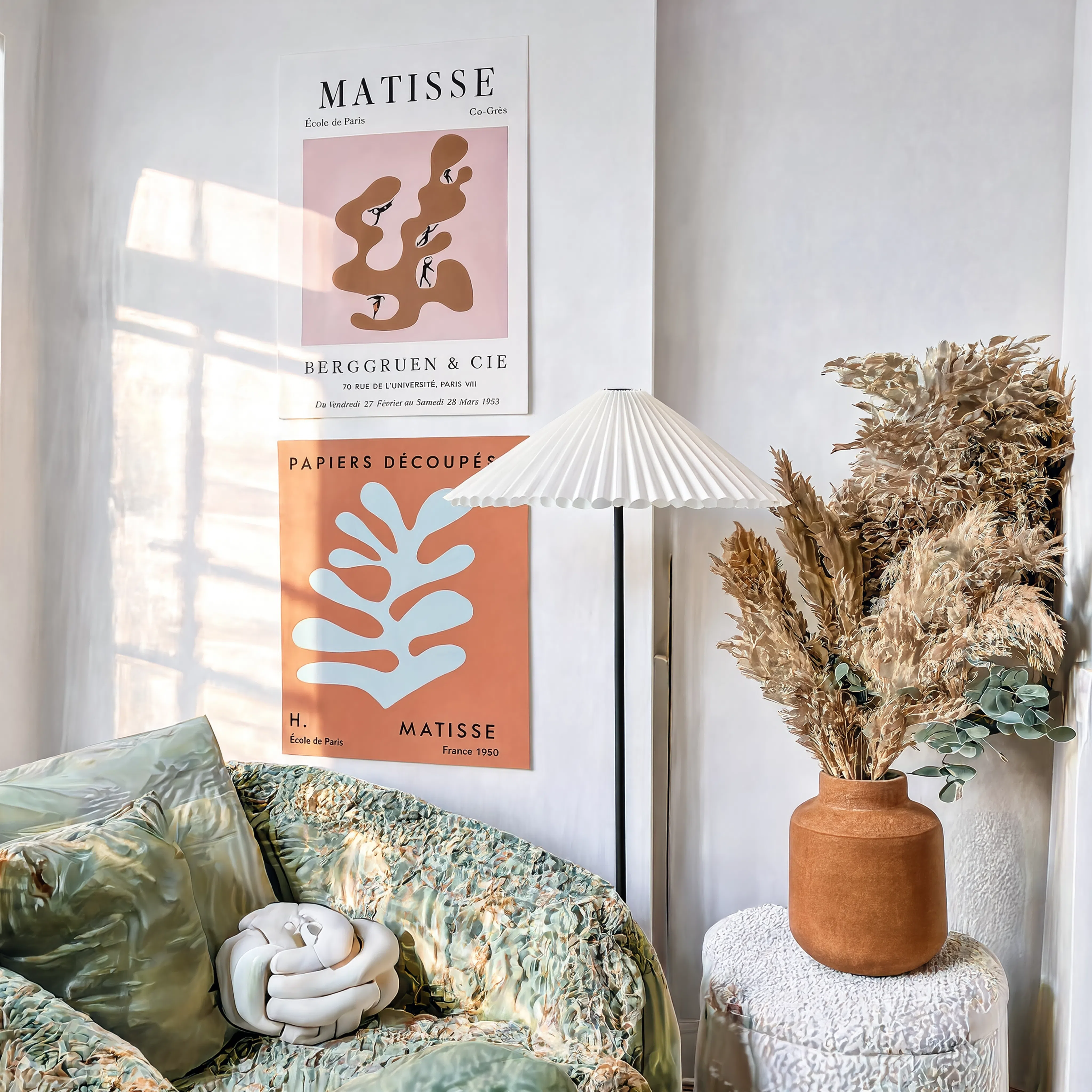 Set of 2 Vintage & Scandinavian Art Prints – Vintage Sketch & Coral Abstract Leaf Gallery Set