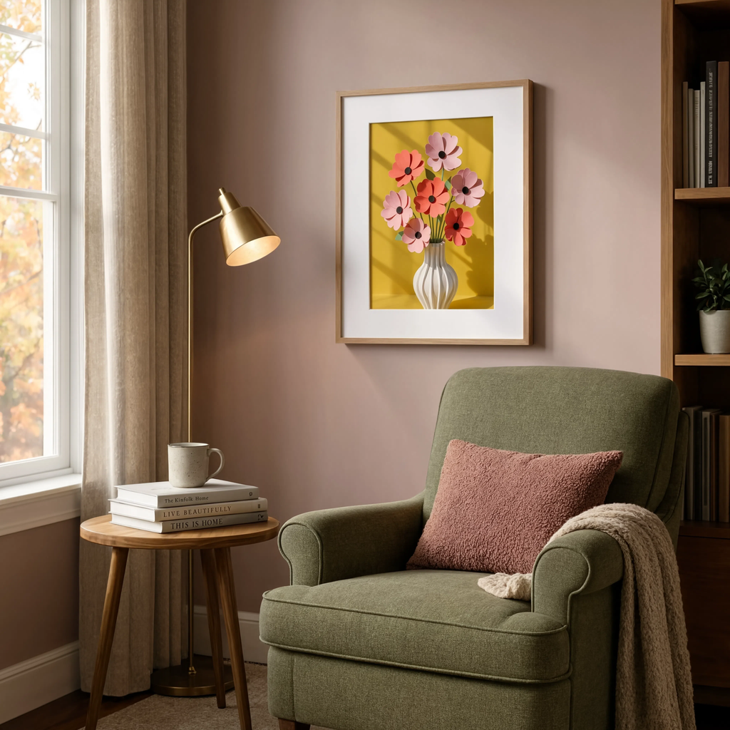 Paper Cosmos Still Life II | Contemporary Floral Still Life Art Print