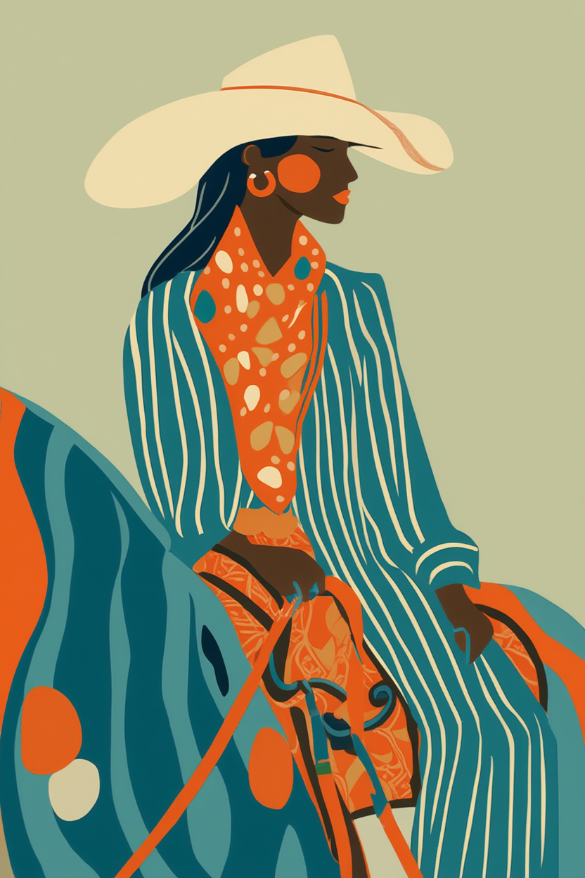 Cowgirl – Teal & Orange – Minimalist Wall Art Print