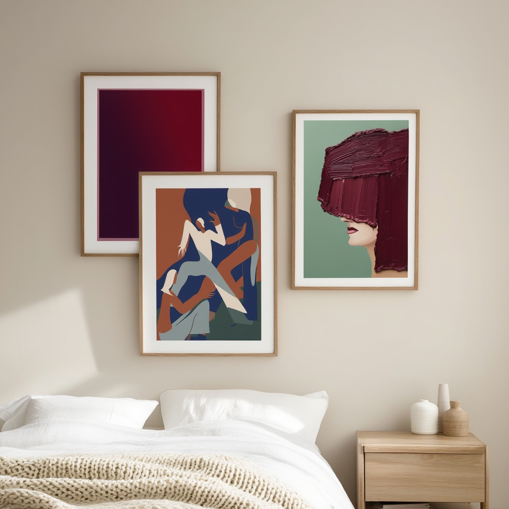 Set of 3 Red Undertones Art Prints – Bold & Contemporary Wall Decor - Hakyarts