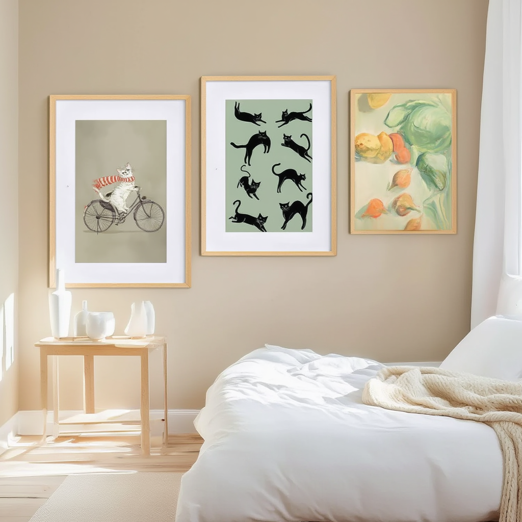 Set of 3 Dancing Black Cats, Cycling Cat & Still Life Illustration Prints – Whimsical Wall ArtSet of 3 Quiet Moments – Le Chat Noir Lamp Art Prints – Minimalist & Whimsical Wall Art (Copy) - Hakyarts