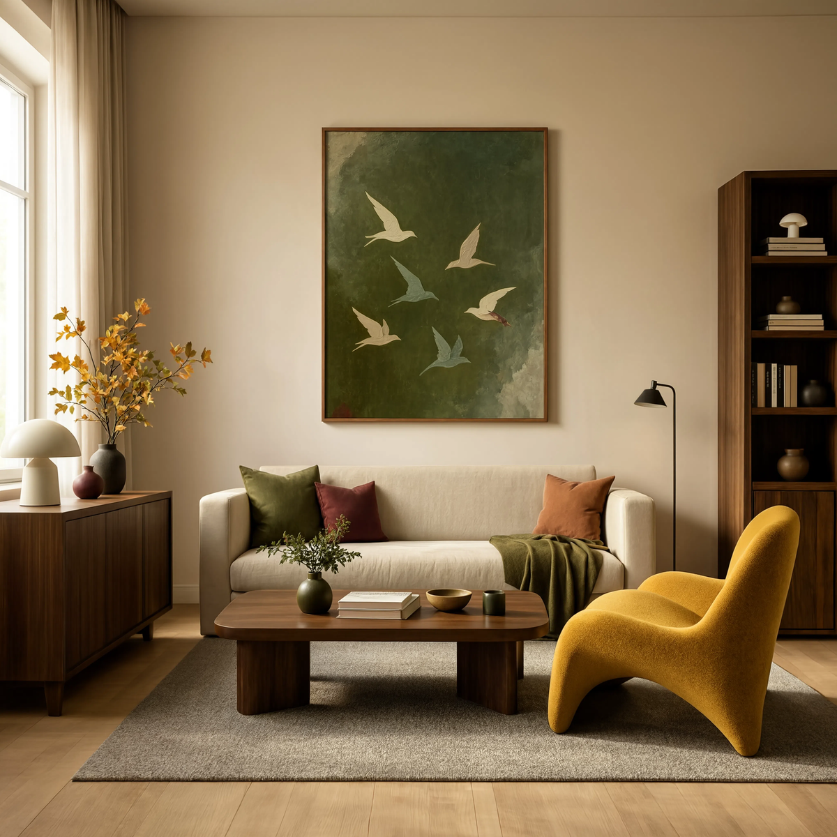 Olive Birds Artwork | Contemporary Nature Wall Art Print