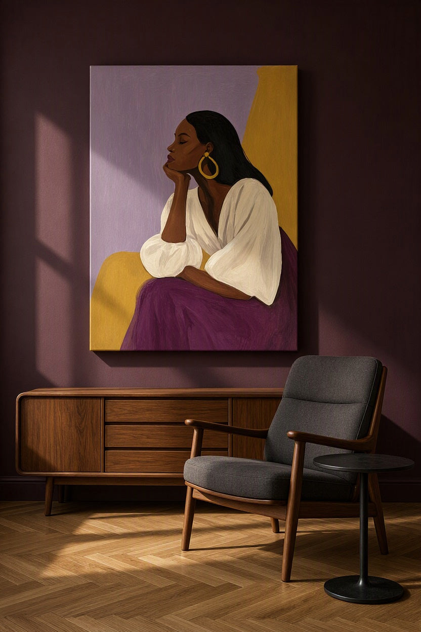 Canvas Print Elegant Black Woman Profile in Plum Tones | Modern Art Print