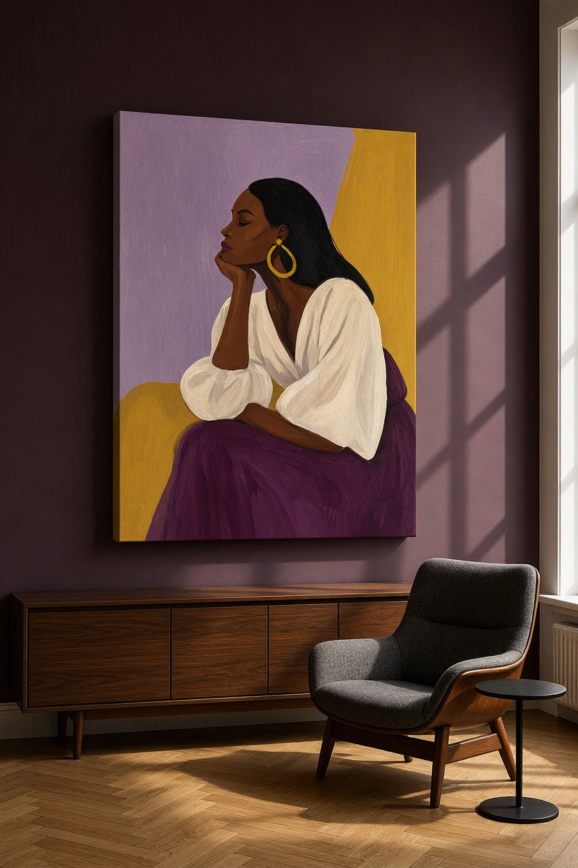 Canvas Print Elegant Black Woman Profile in Plum Tones | Modern Art Print