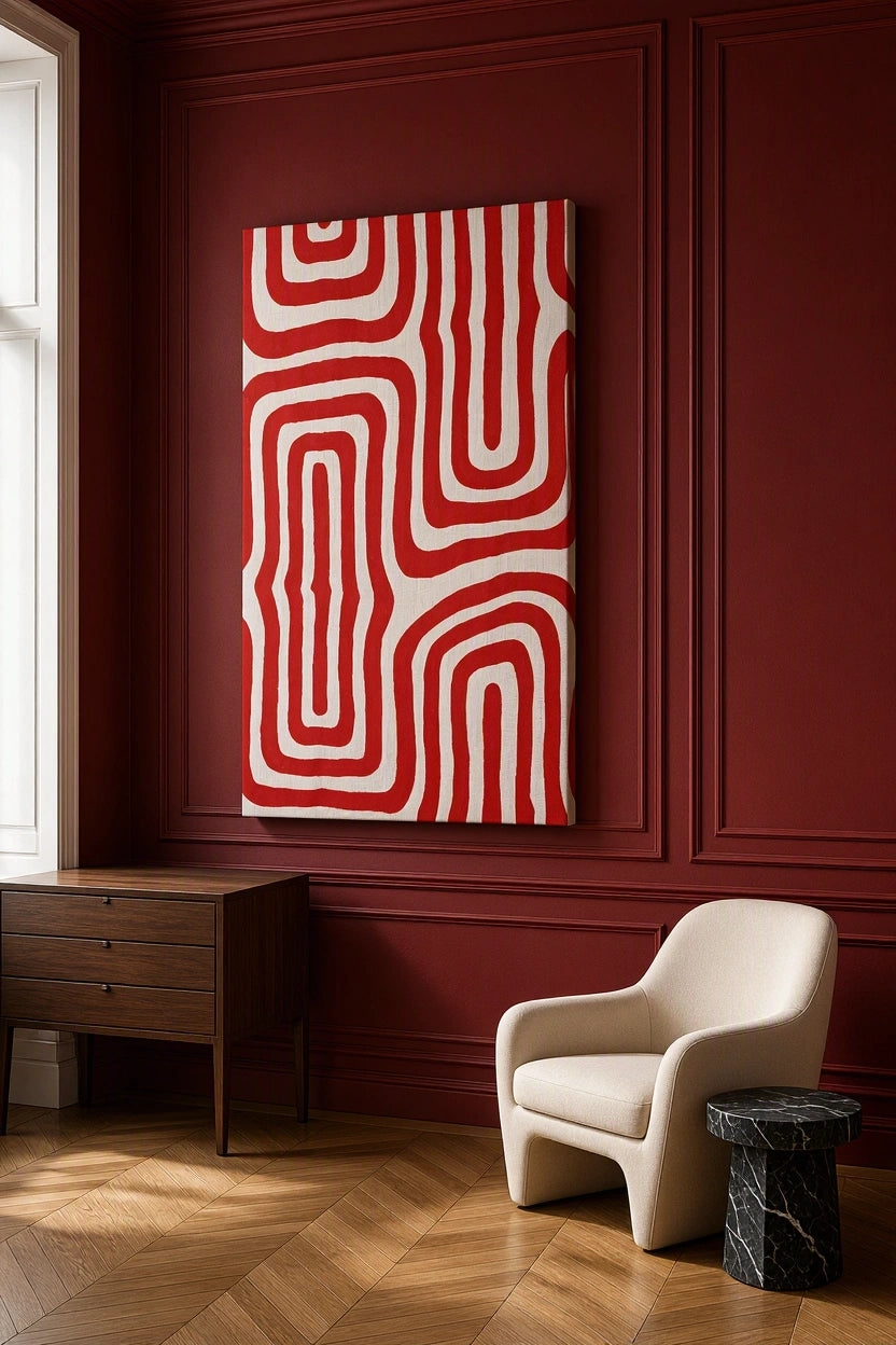 Canvas Print Geometric Maze Bold Red Abstract Art