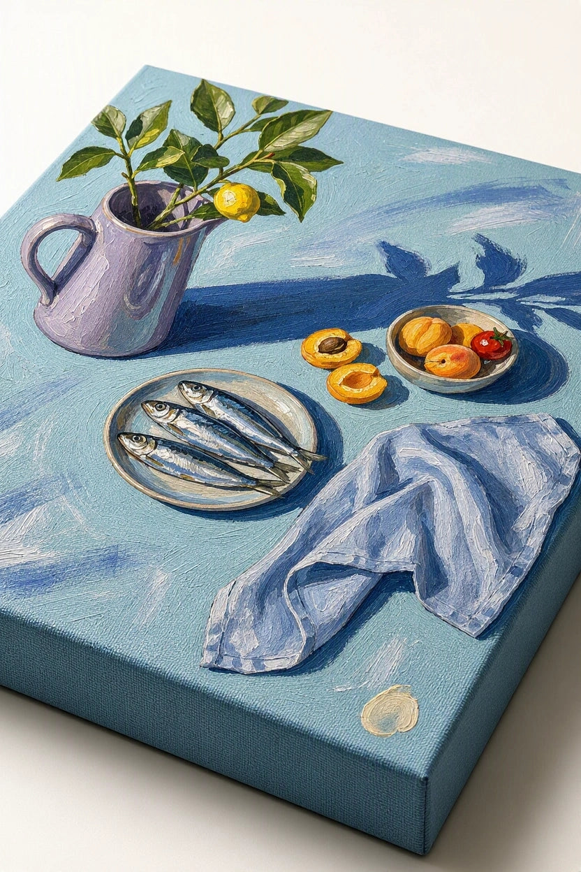 Canvas Print Sardines on the Table - Mediterranean Still Life Wall Art