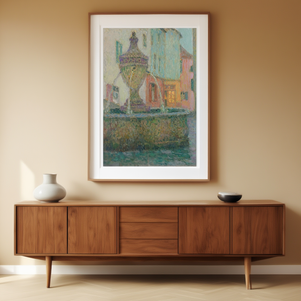 La Fontaine, Saint-Paul de Vence (1925) by Henri Le Sidaner – Garden & Village Landscape Art Print