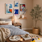 Set of 4 Wall Art Prints – Blue Botanical, Abstract & Modern Art Collection