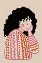 Curly Hair Folk Portrait | Contemporary Figurative Wall Art Print