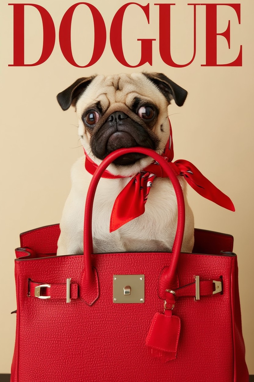DOGUE – Pug Red Wall Art Print | Fashion Dog Poster | Bold Minimalist Pet Decor