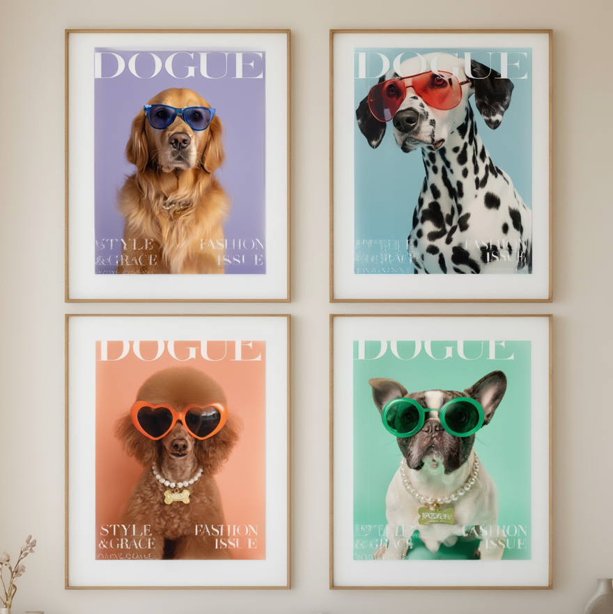 Set of 4 DOGUE Wall Art Prints | Style & Grace Collection | Fashion Dog Posters | Minimalist Pet Decor