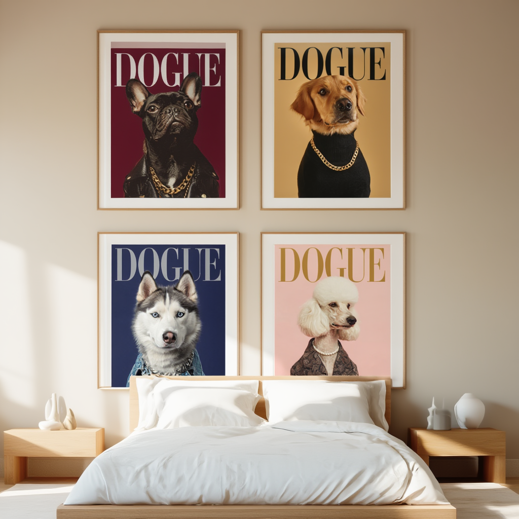Set of 4 DOGUE Wall Art Prints | Collars Collection | Fashion Dog Posters | Minimalist Pet Decor