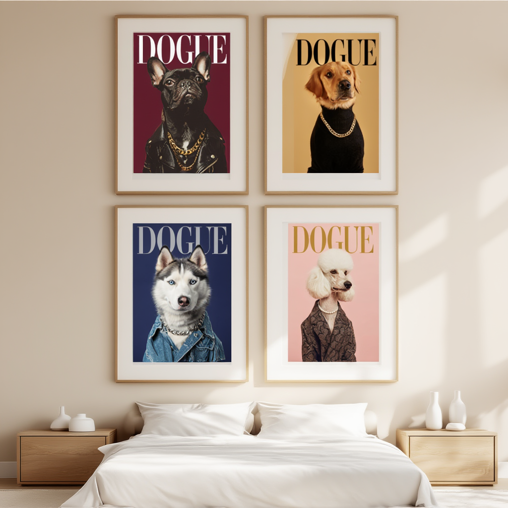 Set of 4 DOGUE Wall Art Prints | Collars Collection | Fashion Dog Posters | Minimalist Pet Decor