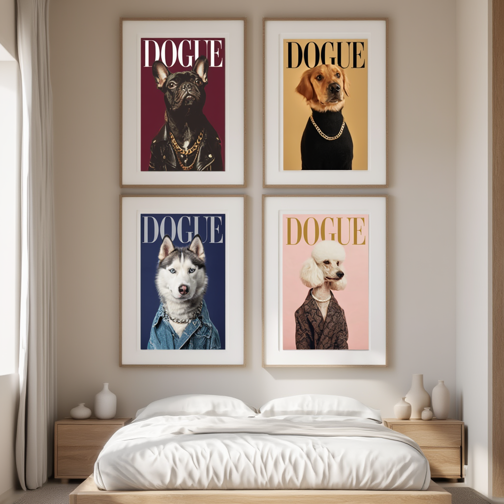 Set of 4 DOGUE Wall Art Prints | Collars Collection | Fashion Dog Posters | Minimalist Pet Decor