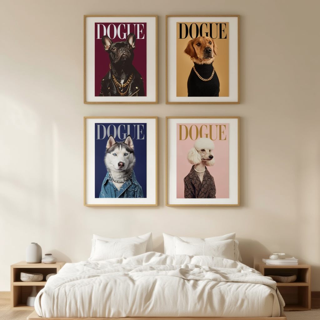 Set of 4 DOGUE Wall Art Prints | Collars Collection | Fashion Dog Posters | Minimalist Pet Decor