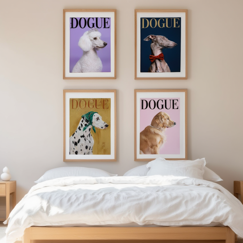 Set of 4 DOGUE Wall Art Prints | Curated Fashion Dog Collection | Minimalist Pet Decor