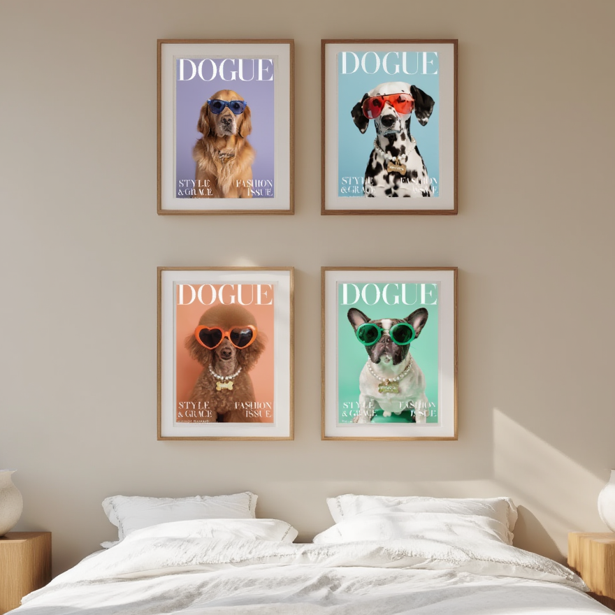Set of 4 DOGUE Wall Art Prints | Style & Grace Collection | Fashion Dog Posters | Minimalist Pet Decor